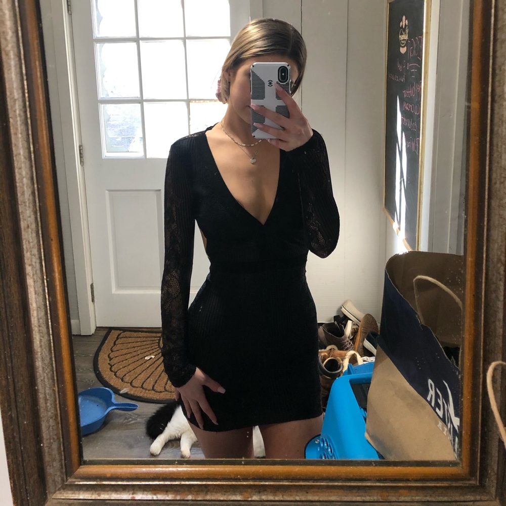 Pretty little thing black bandage lace dress sze2